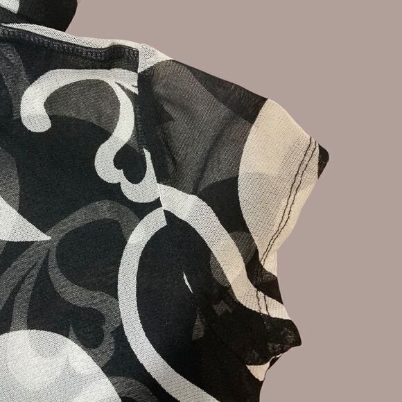 Retro Vibe Sheer Button Up Black and White Top - Picture 6 of 7